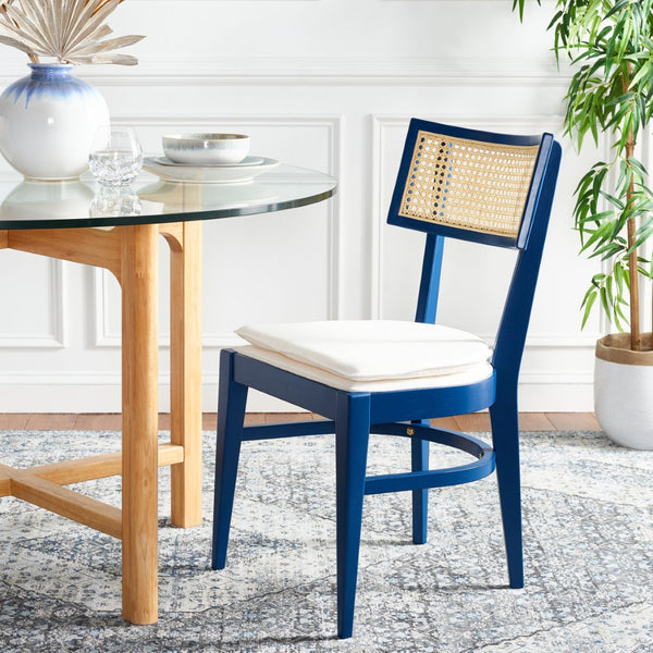 Safavieh Galway Cane Dining Chair - Modern Coastal Elegance With Comfortable Cushion For Stylish Dining Spaces Navy DCH1007E