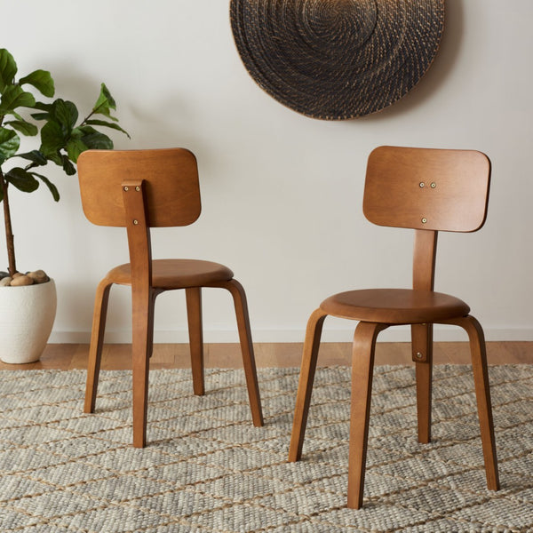 Safavieh LUELLA Stackable Dining Chair - Modern Minimalist Design with Curved Back for Ergonomic Comfort Walnut DCH1009A-SET2