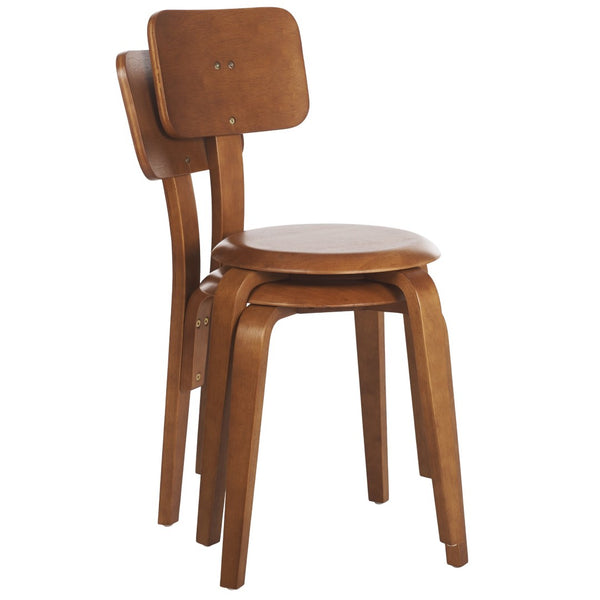 Safavieh LUELLA Stackable Dining Chair - Modern Minimalist Design with Curved Back for Ergonomic Comfort Walnut DCH1009A-SET2