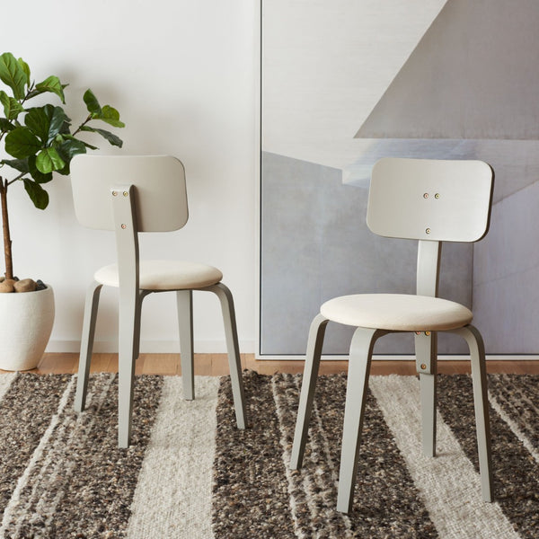 Safavieh JO Upholstered Stackable Dining Chair – Modern Minimalist Design with Comfortable Linen Seat Grey / Cream DCH1010C-SET2