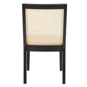 Safavieh LEVY Dining Chair Set of 2 - Modern Black Frame, Beige Upholstered Seat & Natural Rattan Backrest DCH1011A-SET2