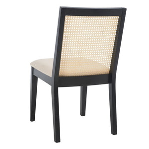 Safavieh LEVY Dining Chair Set of 2 - Modern Black Frame, Beige Upholstered Seat & Natural Rattan Backrest DCH1011A-SET2