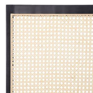 Safavieh LEVY Dining Chair Set of 2 - Modern Black Frame, Beige Upholstered Seat & Natural Rattan Backrest DCH1011A-SET2