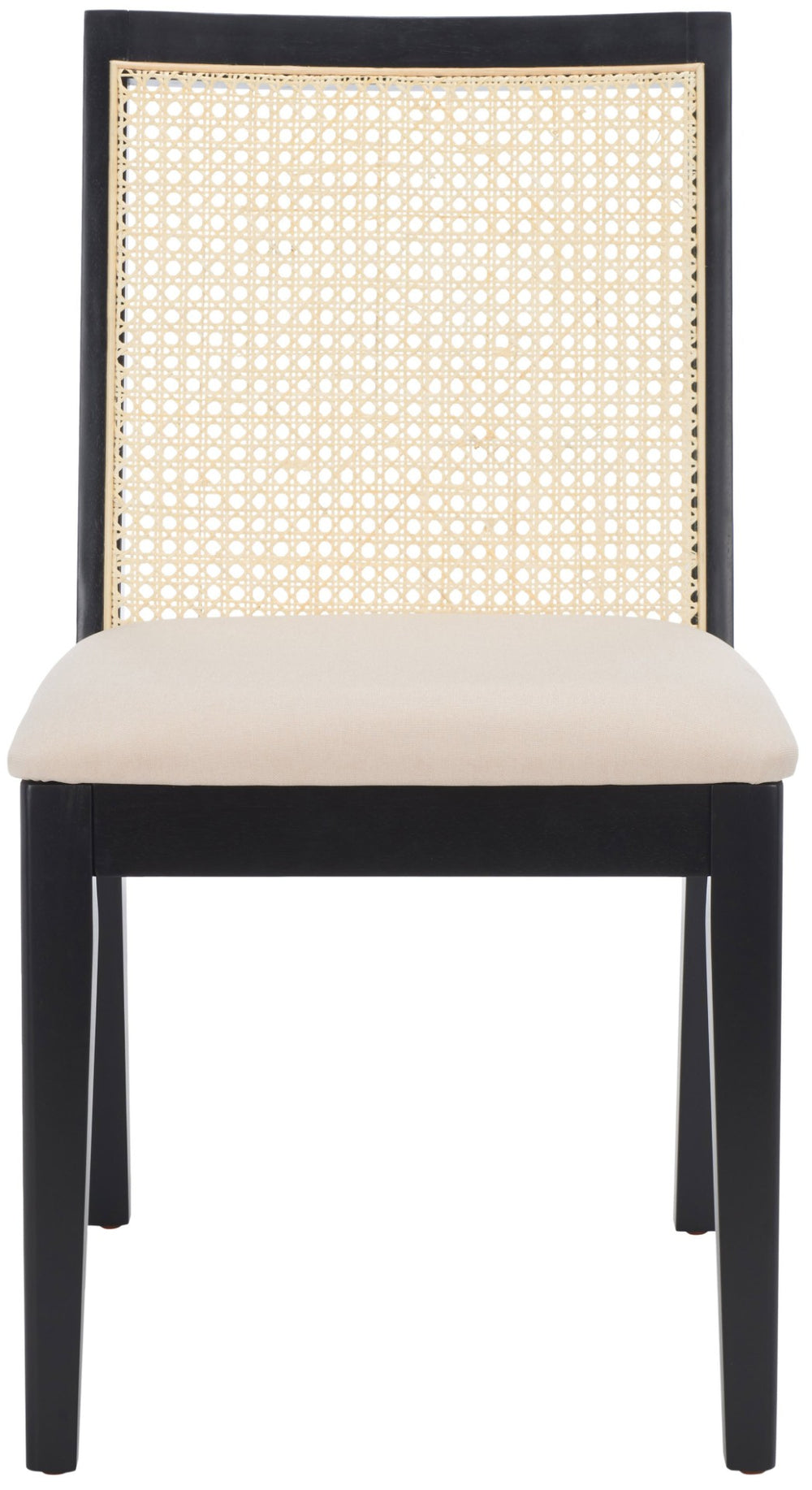 Safavieh LEVY Dining Chair Set of 2 - Modern Black Frame, Beige Upholstered Seat & Natural Rattan Backrest DCH1011A-SET2