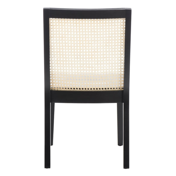 Safavieh LEVY Dining Chair Set of 2 - Black Wood Frame with Natural Rattan Back for Modern Coastal Style DCH1011B-SET2