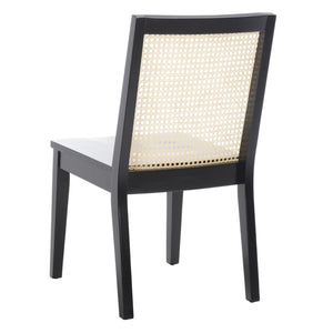 Safavieh LEVY Dining Chair Set of 2 - Black Wood Frame with Natural Rattan Back for Modern Coastal Style DCH1011B-SET2