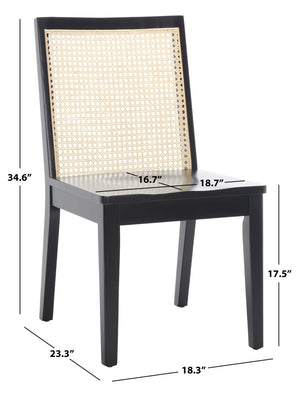 Safavieh LEVY Dining Chair Set of 2 - Black Wood Frame with Natural Rattan Back for Modern Coastal Style DCH1011B-SET2