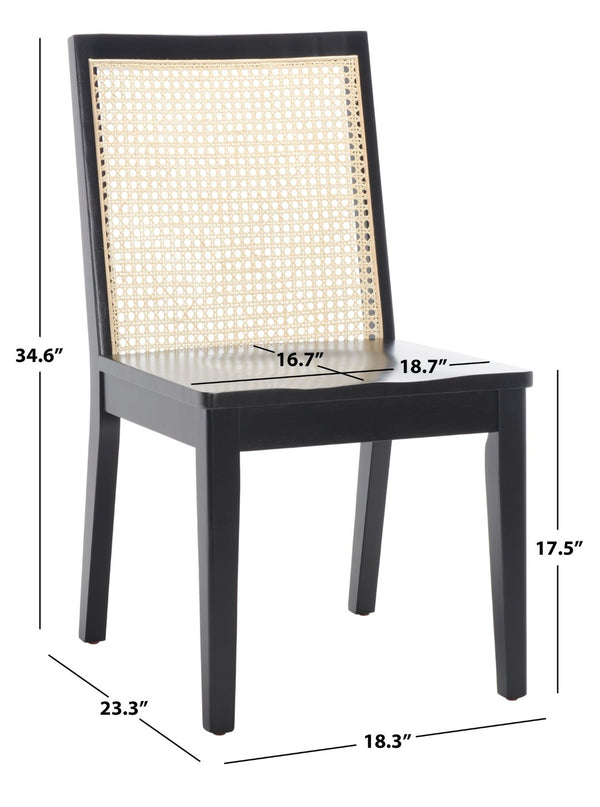Safavieh LEVY Dining Chair Set of 2 - Black Wood Frame with Natural Rattan Back for Modern Coastal Style DCH1011B-SET2