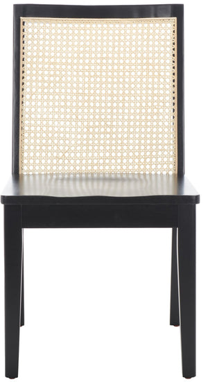 Safavieh LEVY Dining Chair Set of 2 - Black Wood Frame with Natural Rattan Back for Modern Coastal Style DCH1011B-SET2