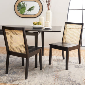 Safavieh LEVY Dining Chair Set of 2 - Black Wood Frame with Natural Rattan Back for Modern Coastal Style DCH1011B-SET2