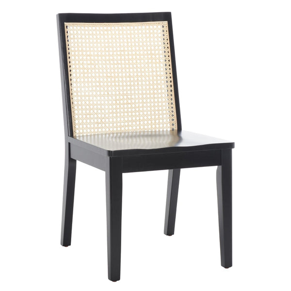 Safavieh LEVY Dining Chair Set of 2 - Black Wood Frame with Natural Rattan Back for Modern Coastal Style DCH1011B-SET2