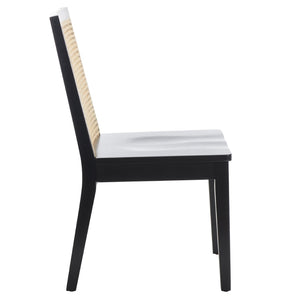 Safavieh LEVY Dining Chair Set of 2 - Black Wood Frame with Natural Rattan Back for Modern Coastal Style DCH1011B-SET2