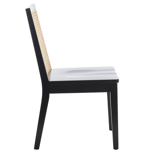Safavieh LEVY Dining Chair Set of 2 - Black Wood Frame with Natural Rattan Back for Modern Coastal Style DCH1011B-SET2
