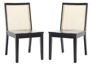 Safavieh LEVY Dining Chair Set of 2 - Black Wood Frame with Natural Rattan Back for Modern Coastal Style DCH1011B-SET2