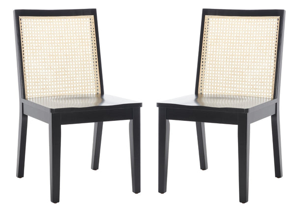 Safavieh LEVY Dining Chair Set of 2 - Black Wood Frame with Natural Rattan Back for Modern Coastal Style DCH1011B-SET2