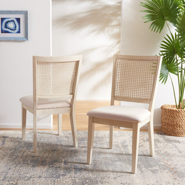 Safavieh MARGO Dining Chair – French Country Elegance with Comfortable Upholstery and Durable Design for Dining White Washed / Beige DCH1012A-SET2