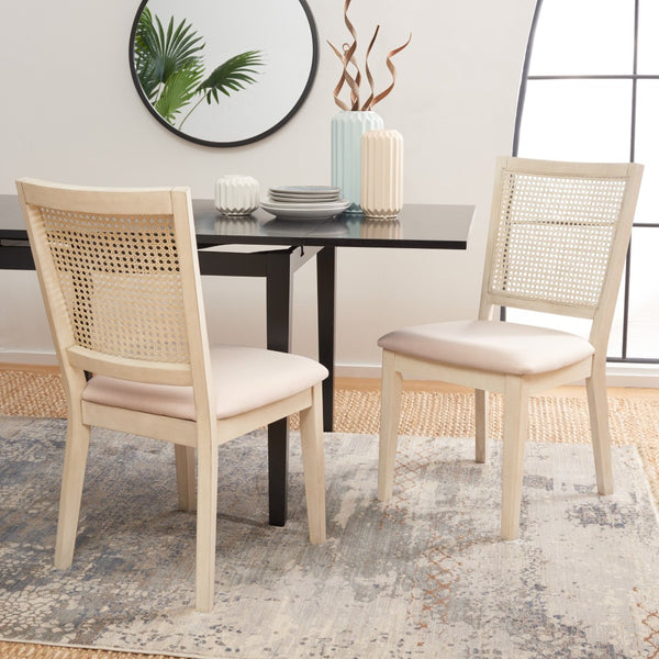 Safavieh MARGO Dining Chair – French Country Elegance with Comfortable Upholstery and Durable Design for Dining White Washed / Beige DCH1012A-SET2