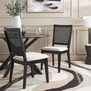 Safavieh MARGO Dining Chair – French Country Elegance with Comfortable Upholstery and Durable Design for Dining Black / Beige Fab/Black Rattan DCH1012B-SET2