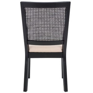 Safavieh MARGO Dining Chair – French Country Elegance with Comfortable Upholstery and Durable Design for Dining Black / Beige Fab/Black Rattan DCH1012B-SET2