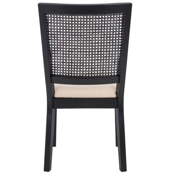 Safavieh MARGO Dining Chair – French Country Elegance with Comfortable Upholstery and Durable Design for Dining Black / Beige Fab/Black Rattan DCH1012B-SET2