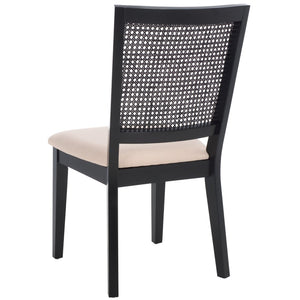 Safavieh MARGO Dining Chair – French Country Elegance with Comfortable Upholstery and Durable Design for Dining Black / Beige Fab/Black Rattan DCH1012B-SET2