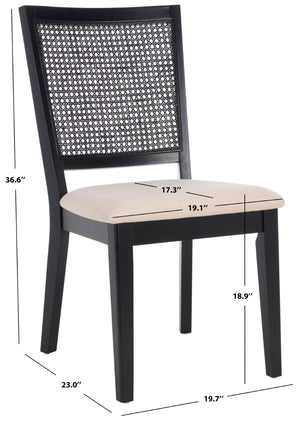 Safavieh MARGO Dining Chair – French Country Elegance with Comfortable Upholstery and Durable Design for Dining Black / Beige Fab/Black Rattan DCH1012B-SET2