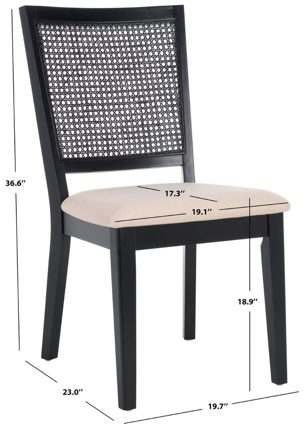 Safavieh MARGO Dining Chair – French Country Elegance with Comfortable Upholstery and Durable Design for Dining Black / Beige Fab/Black Rattan DCH1012B-SET2