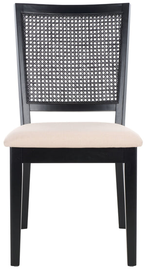 Safavieh MARGO Dining Chair – French Country Elegance with Comfortable Upholstery and Durable Design for Dining Black / Beige Fab/Black Rattan DCH1012B-SET2