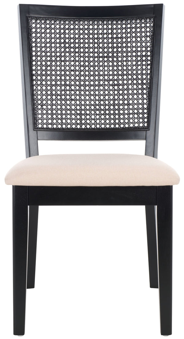 Safavieh MARGO Dining Chair – French Country Elegance with Comfortable Upholstery and Durable Design for Dining Black / Beige Fab/Black Rattan DCH1012B-SET2