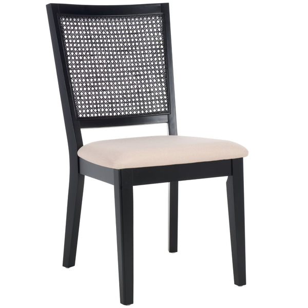 Safavieh MARGO Dining Chair – French Country Elegance with Comfortable Upholstery and Durable Design for Dining Black / Beige Fab/Black Rattan DCH1012B-SET2