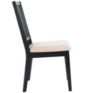 Safavieh MARGO Dining Chair – French Country Elegance with Comfortable Upholstery and Durable Design for Dining Black / Beige Fab/Black Rattan DCH1012B-SET2