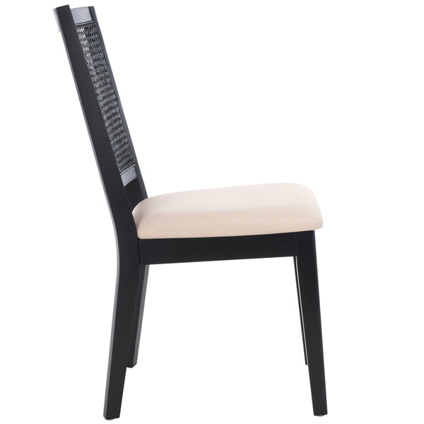 Safavieh MARGO Dining Chair – French Country Elegance with Comfortable Upholstery and Durable Design for Dining Black / Beige Fab/Black Rattan DCH1012B-SET2