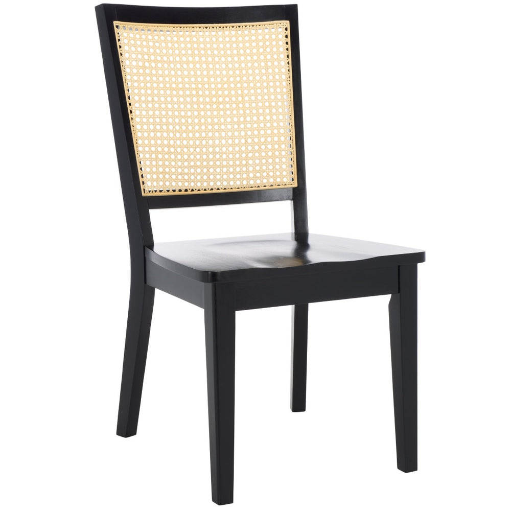 Safavieh MARGO Dining Chair Set of 2 - Black Frame with Whitewashed Rattan Back for Stylish Comfort DCH1012F-SET2