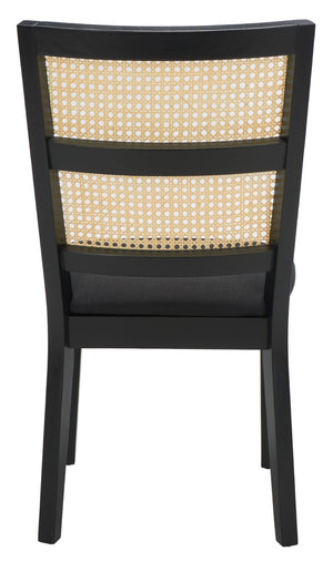 Safavieh TORIL Dining Chair - Chic French Country Design with Natural Rattan Back and Comfortable Upholstered Seat Black / Black DCH1013A-SET2