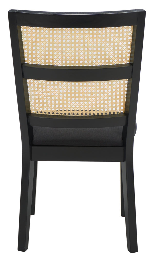 Safavieh TORIL Dining Chair - Chic French Country Design with Natural Rattan Back and Comfortable Upholstered Seat Black / Black DCH1013A-SET2