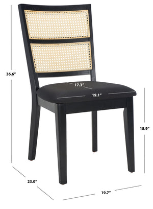 Safavieh TORIL Dining Chair - Chic French Country Design with Natural Rattan Back and Comfortable Upholstered Seat Black / Black DCH1013A-SET2