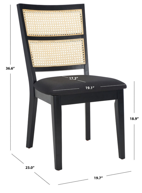Safavieh TORIL Dining Chair - Chic French Country Design with Natural Rattan Back and Comfortable Upholstered Seat Black / Black DCH1013A-SET2
