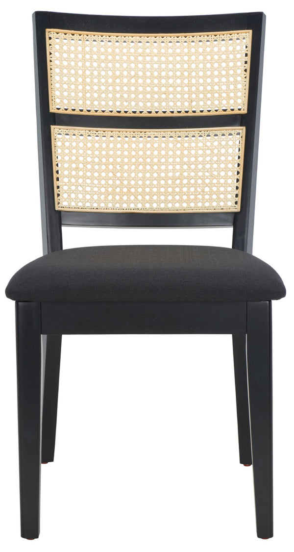 Safavieh TORIL Dining Chair - Chic French Country Design with Natural Rattan Back and Comfortable Upholstered Seat Black / Black DCH1013A-SET2