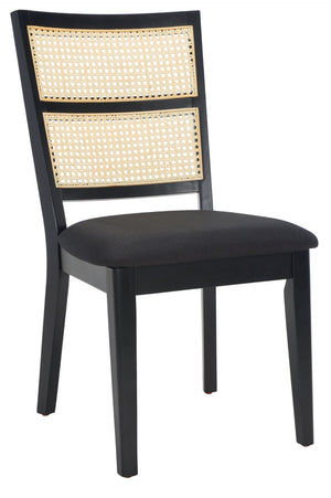 Safavieh TORIL Dining Chair - Chic French Country Design with Natural Rattan Back and Comfortable Upholstered Seat Black / Black DCH1013A-SET2