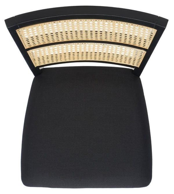 Safavieh TORIL Dining Chair - Chic French Country Design with Natural Rattan Back and Comfortable Upholstered Seat Black / Black DCH1013A-SET2