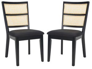 Safavieh TORIL Dining Chair - Chic French Country Design with Natural Rattan Back and Comfortable Upholstered Seat Black / Black DCH1013A-SET2