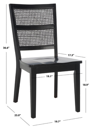 Safavieh TORIL Dining Chair Set of 2 - Modern French Country Style with Rattan Back and Solid Wood Seat Black DCH1013C-SET2