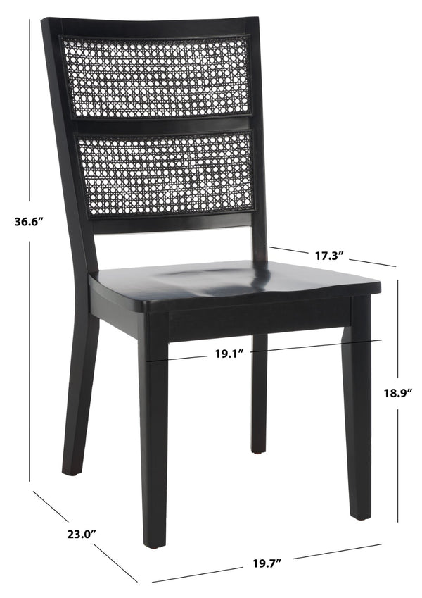 Safavieh TORIL Dining Chair Set of 2 - Modern French Country Style with Rattan Back and Solid Wood Seat Black DCH1013C-SET2