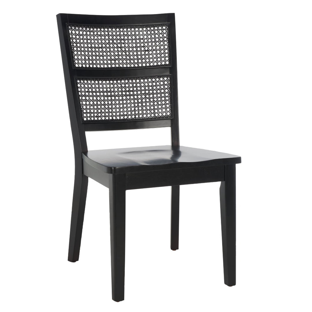 Safavieh TORIL Dining Chair Set of 2 - Modern French Country Style with Rattan Back and Solid Wood Seat Black DCH1013C-SET2
