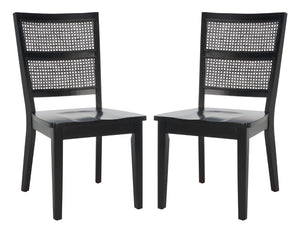 Safavieh TORIL Dining Chair Set of 2 - Modern French Country Style with Rattan Back and Solid Wood Seat Black DCH1013C-SET2
