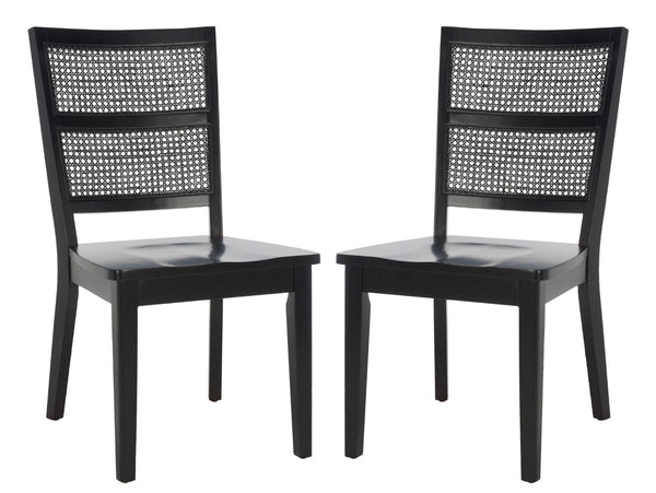 Safavieh TORIL Dining Chair Set of 2 - Modern French Country Style with Rattan Back and Solid Wood Seat Black DCH1013C-SET2