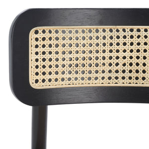 Safavieh EGON Dining Chair Set of 2 - Black Frame, White Upholstered Seat & Natural Rattan Backrest Charm DCH1014A-SET2