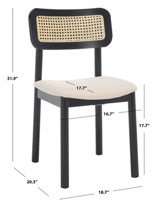 Safavieh EGON Dining Chair Set of 2 - Black Frame, White Upholstered Seat & Natural Rattan Backrest Charm DCH1014A-SET2