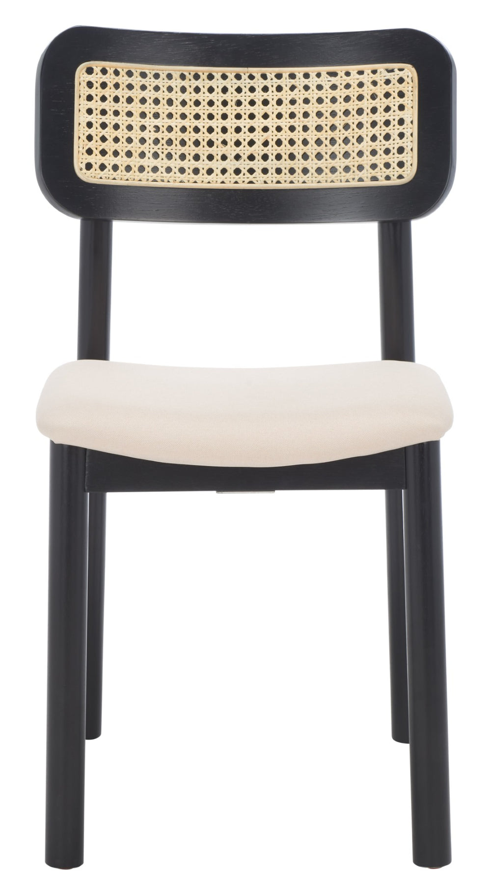 Safavieh EGON Dining Chair Set of 2 - Black Frame, White Upholstered Seat & Natural Rattan Backrest Charm DCH1014A-SET2