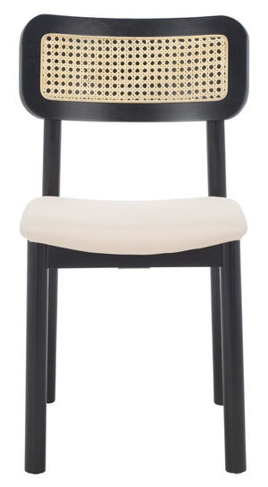 Safavieh EGON Dining Chair Set of 2 - Black Frame, White Upholstered Seat & Natural Rattan Backrest Charm DCH1014A-SET2